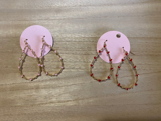Heart-Studded Teardrop Dangle Earrings